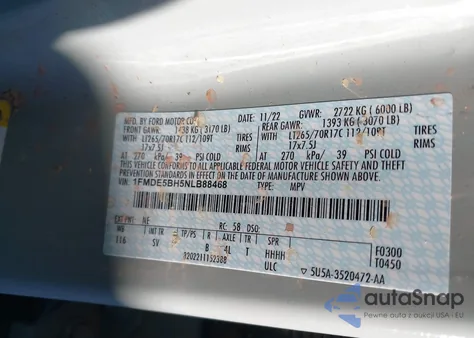 2022 Ford Bronco Black Diamond from USA, damaged, VIN 1FMDE5BH5NLB88468